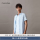 Calvin Klein  Jeans夏季男士休闲棉麻简约刺绣字母贴袋短袖衬衫J320784 CDN-浅蓝色 L