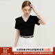 范思蓝恩23FS12684优可丝设计感娃娃领针织短袖女夏季新款 黑色 XL