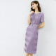 颜域（YANYEE）设计感温柔风连衣裙女夏季2024新款气质紫色肌理感褶皱中长裙 紫色 L/40
