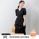 尚都比拉雪纺法式连衣裙夏季30一40岁中长款气质显瘦裙子 黑色 L