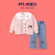 FNJ KIDS童装女童套装2023秋季新款小女孩针织衫牛仔裤儿童三件套 粉色 110cm (建议身高100-110cm)