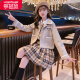 【三件套】乐芭鼠童装女童套装2022新款春秋季中大童网红JK休闲外套衬衣裙子小女孩马甲儿童衣服运动潮 杏色（西装外套+衬衣+裙子+领结） 160码建议10-12岁(身高150-160cm)