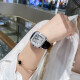 艾诺（AILUO）女士手表机械表镂空方形轻奢满天星镶钻女表实用走心女生生日礼物 银钻黑皮 L6153