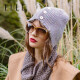 ELLE女士毛线帽针织帽秋冬季创意造型随性卷边针织帽纽扣装饰简约时尚造型百搭 杂灰色