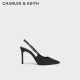 CHARLES&KEITH质感链条尖头高跟鞋凉鞋子鞋生日礼物送女友CK1-60280377 Black黑色 37