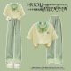 约龙（YUELONG）女童夏装儿童套装小女孩衣服6-12岁中大童短袖直筒裤两件套 绿色套装 160cm