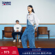 TOMMY JEANS【工装阔腿】女装美式潮流大口袋刺绣直筒牛仔背带裤17135 牛仔蓝1A5 S