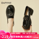 达芙妮（DAPHNE）单鞋女皮鞋2023夏季新款学生英伦风乐福鞋软底粗跟一脚蹬工作 黑色 跟高5cm 38 标准码