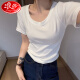 浪莎（LangSha）纯色圆领T恤女夏季经典螺纹弹力修身显瘦百搭显胸大打底衫上衣