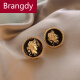 Brangdy 风港风小众复古人像耳钉哑光金色硬币耳饰圆形个性耳环 黑色
