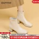 达芙妮（DAPHNE）官方法式短靴女2023年春秋高跟靴子软皮切尔西短靴英伦粗跟瘦瘦靴 米色 37/235