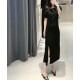 TAO HAN2023夏季新款艾诺丝连衣裙时尚气质开叉收腰显瘦连身裙女 黑色 L  165