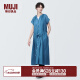 无印良品（MUJI） 女式 强捻 法国袖 连衣裙 女装裙子夏季 纯棉全棉 BC2JGC4S 蓝色 S(155/80A)