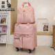 袋鼠（KANGAROO）拉杆包新品女大容量行李包手提行李袋折叠旅行收纳袋万向轮 粉色套装双肩带) 四轮大号