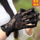 郗德鑫防晒蕾丝手套女士夏季开车触屏花边手套透气弹力薄款骑行春秋手套韩版 荷叶边（黑色）