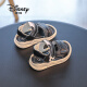 迪士尼（Disney）男童凉鞋2024夏季新款儿童防滑皮面沙滩鞋女童学生凉鞋魔术贴童鞋 黑色 24 内长15.5cm