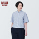 无印良品（MUJI）女式 凉感平纹衬衫领短袖衬衫 女士衬衣外套格子短款开衫纯棉 蓝色格纹 S (155/80A)