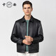 雪豹真皮皮衣男头层鹿皮商务休闲时尚轻奢体制内翻领行政夹克外套 黑色 L 48