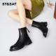 星期六（St&Sat）时装靴女2024秋冬季新款英伦风单靴女时尚气质短靴设计感女靴子 黑色 38