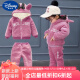 迪士尼婴儿衣服女童金丝绒套装冬装0-6岁女宝宝2加绒洋气卫衣两件装韩版 粉红色 双面绒蝴蝶结紫红 90cm适合80-90cm年龄2-3岁