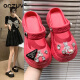 ORZUV品牌洞洞鞋女2024新款厚底芭比玛丽珍两穿EVA时尚卡通装饰女鞋 玫红色 39-40