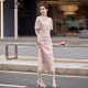 佰蓝娇蕾丝小香风连衣裙女2024夏季新款高级感时尚气质半身裙子两件套装 粉色 M
