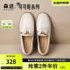 森达（SENDA）可可鞋简约皮鞋女秋季新款真皮软底舒适休闲平底单鞋ZT950CA3 米白 38