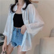 春夏季衬衫女学生韩版雪纺衫宽松夏薄款长袖小外套 白色透视衫 均码（80-130斤）