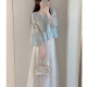 艾珠儿（Aizhuer）新中式连衣裙夏季国风汉元素复古刺绣小个子高级感气质套装裙子女 蓝色上衣+裙子 M