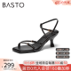 百思图（BASTO）24夏季新款时尚气质一字带凉鞋细高跟女条带凉鞋M1022BL4 黑色M1022BL4 38