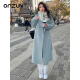 ORZUV品牌大衣2023冬季新款韩版羊毛双面呢宽松中长款系带毛呢外套女 烟蓝色 M