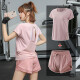 瑜伽少女夏季运动套装女短袖短裤跑步健身瑜伽服速干衣 粉色上衣+粉色短裤 L(110-125斤)