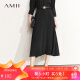 AMII秋新款极简黑色套装宽松梭织衬衫长款A字半身裙两件套 黑色-半身裙12240812 160/84A/M