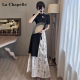 拉夏贝尔（La Chapelle）新中式国风连衣裙子夏天女装2024夏季新款短袖半身裙两件套装裙子 黑白水墨款 M 95-105斤