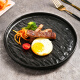 华青格日式陶瓷盘子 餐盘西餐盘 8.5英寸黑色牛排盘子+刀叉 西餐套装