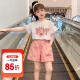 甜晓晓夏季女童套装夏装2023新款韩版中大童短袖上衣时尚童装洋气两件套 粉红色 130