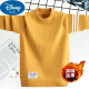 迪士尼儿童羊毛衫2023款男童羊毛绒衫套头圆领线衣中大童长袖打底上衣 黄色4条杆毛衣(加绒加厚款)) 150