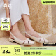 森达（SENDA）女鞋气质凉鞋2024夏季舒适软面低跟休闲后空凉鞋ZBB36BH4【预售】 米白 37
