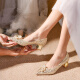 爱丽拉（AiLiLa）婚鞋女秀禾婚纱两穿新娘水晶鞋舒适款粗跟孕妇气质小众款结婚鞋 香槟金4CM【01】 39