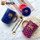 聚星动力 巴塞罗那俱乐部官方巴萨杯带盖水杯足球迷礼物周边情侣 荣耀蓝