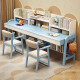 竹音实木学习桌书架一体学生书桌双人加长可升降长条桌简约家用写字桌 蓝白色单桌+升降椅2把 1.8米