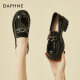 达芙妮（DAPHNE）单鞋女皮鞋2023夏季新款学生英伦风乐福鞋软底粗跟一脚蹬工作 黑色 跟高5cm 37 标准码
