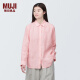 无印良品（MUJI） 女式 麻水洗衬衫领长袖衬衫女士衬衣外套夏季款上衣BC2JIA4S 粉红色条纹 M 160/84A