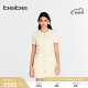 bebe2024春夏新款女士气质小香风圆领羊毛短袖连衣裙150001 米色 XS
