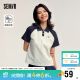 森马（Semir）[凉感T]POLO衫女撞色插肩袖美式复古2024夏季衣服潮109324115007