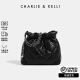 CHARLIE&KELLI CK品牌包包女包2024新款小香风水桶包菱格链条斜跨包情人节礼物 黑色