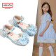 Ariaca艾芮苏女童公主鞋2023新款夏季凉鞋女孩高跟鞋子儿童水晶鞋 蓝色 28码 内长17.9/适合脚长17.4