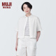 无印良品（MUJI）女式 凉感平纹衬衫领短袖衬衫 女士衬衣外套格子短款开衫纯棉 白色 S (155/80A)