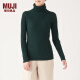 无印良品MUJI 女式 宽罗纹 高领毛衣 W9AA872 长袖针织衫 绿色 S
