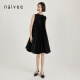 纳薇（naivee）商场同款naivee纳薇夏季复古优雅褶皱蝴蝶结A字连衣裙气质小黑裙 黑色 155/80A/S